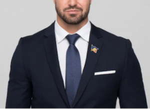 Stronger Together Flag Pin Worn on a man
